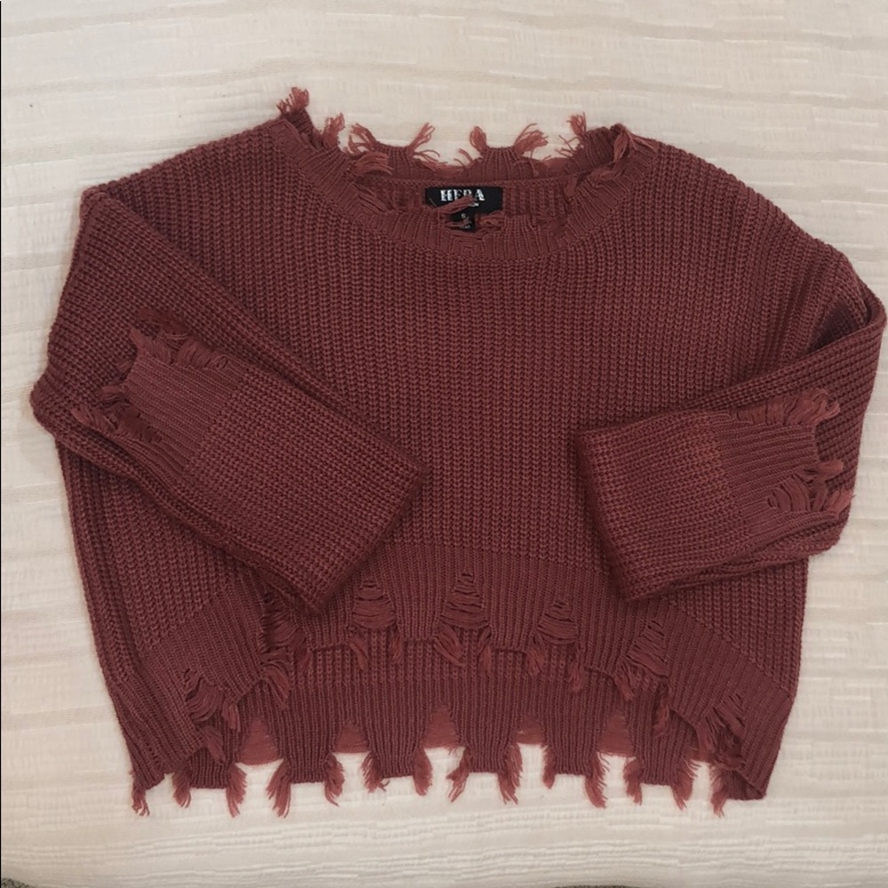 Burnt Pink Hera Collection Distressed Sweater